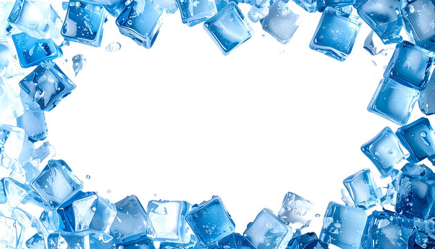 Transparent ice cubes arranged in a frame shape with a black center