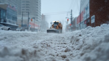 snow plow clears road on a winter day