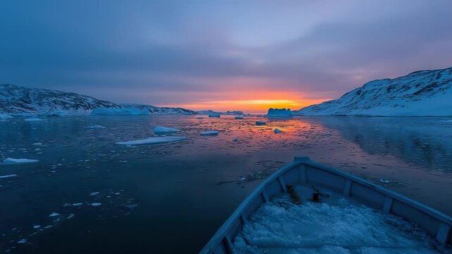 ilulissat icefjord, greenland sunrise, icy landscape video