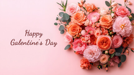 Galentine&rsquo;s Day greeting card celebrating female friendship with floral heart composition modern poster style for international celebration of women connection joy appreciation and kindness