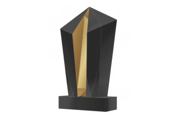 Black crystal trophy sculpture decorative isolated on a transparent background