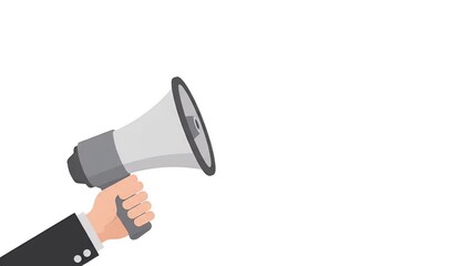 Hand holding megaphone with register now speech bubble on white background
