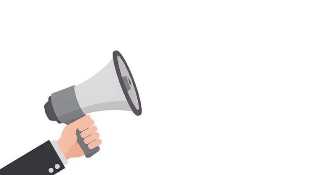 Hand holding megaphone with register now speech bubble on white background
