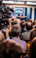 crowd of journalists at a press conference
