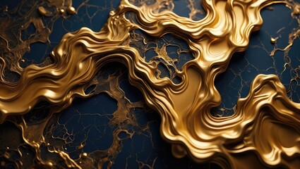 Flowing gold shapes form an artistic abstract surface with smooth textures and elegant reflective details. Generative AI.