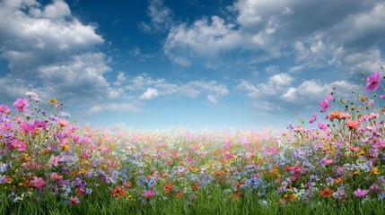 Fototapeta premium flower garden with empty sky and grass space 
