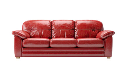 Fototapeta premium Luxury red leather sofa and armchair furniture set featuring comfortable 3d contemporary cushions isolated on white background for modern home interior design and room decor