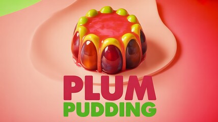 Stylized Plum Pudding Dessert Illustration in Vibrant 3D Render Style