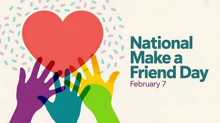 National Make a Friend Day Inclusion Concept with Colorful Diversity Hands and Heart