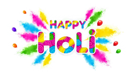 Holi festival colorful powder explosion with text