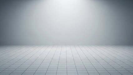 Empty White Grid Floor Room with Spotlight