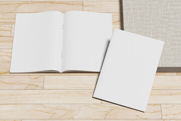 Blank Open Magazine Mockup on Wooden Floor