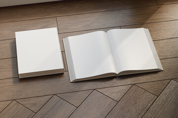 White Book Mockup on Wooden Floor with Natural Light &ndash; 3D Rendering