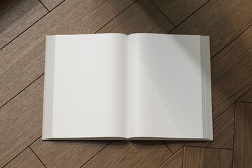 White Book Mockup on Wooden Floor with Natural Light &ndash; 3D Rendering
