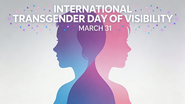 Multi gender silhouettes and gradient colors, International Transgender Visible Day "uses overlapping silhouettes to symbolize identity diversity, convey visibility and inclusiveness", and advocates 