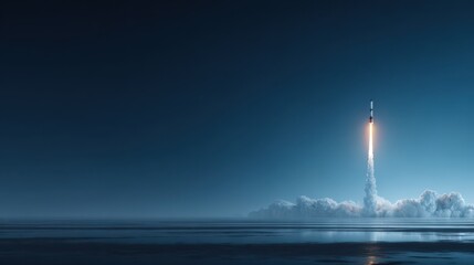 Futuristic spaceship rocket launch in space with copy space, Startup innovation concept