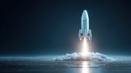 Futuristic spaceship rocket launch in space with copy space, Startup innovation concept