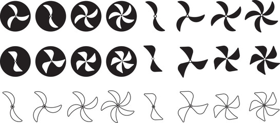 Propeller icon set. propeller for surface drive. Fan speed icons. Conditioning equipment sign. Electrical temperature equipment © MDParveg