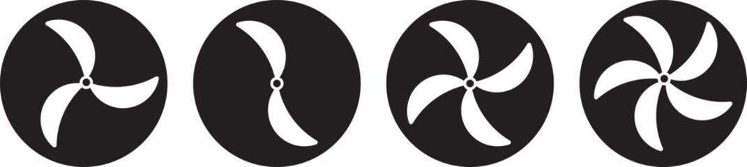 Propeller icon set. propeller for surface drive. Fan speed icons. Conditioning equipment sign. Electrical temperature equipment © MDParveg