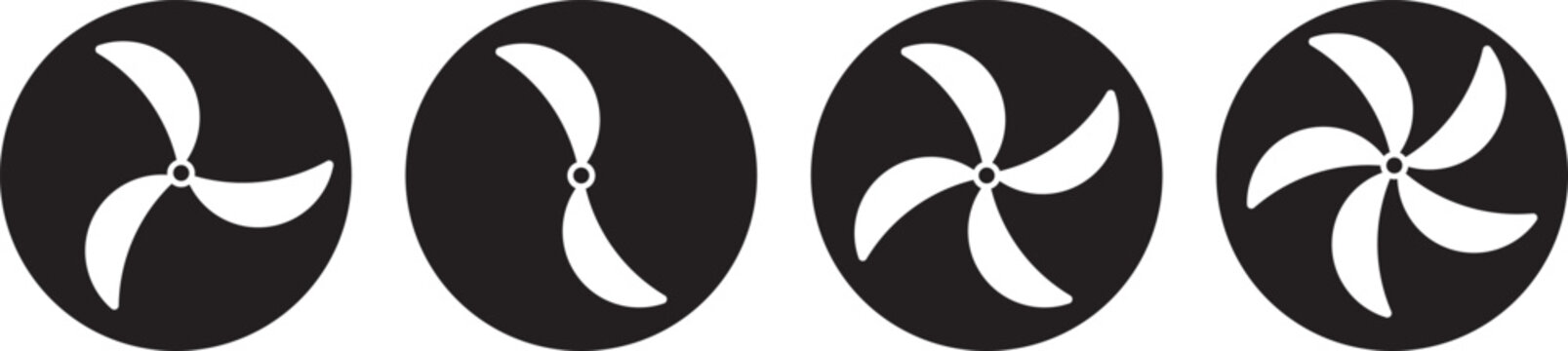 Propeller icon set. propeller for surface drive. Fan speed icons. Conditioning equipment sign. Electrical temperature equipment