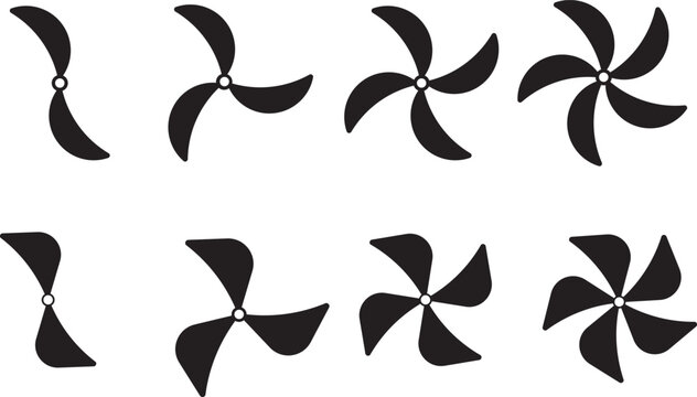 Propeller icon set. propeller for surface drive. Fan speed icons. Conditioning equipment sign. Electrical temperature equipment