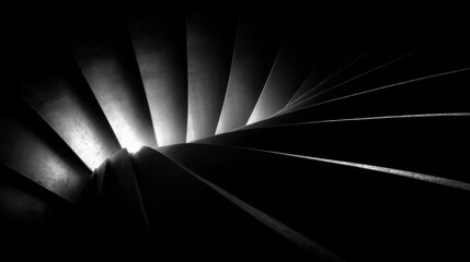 Intricate detail of an aeroplane jet engine turbine's blades in dramatic light and shadow
