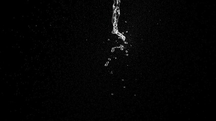 Flowing water droplets against a dark, textured backdrop