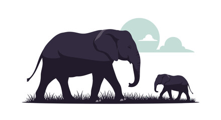 Fototapeta premium Large and small elephant walking together.