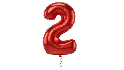 Red number 2 balloon isolated on transparent background