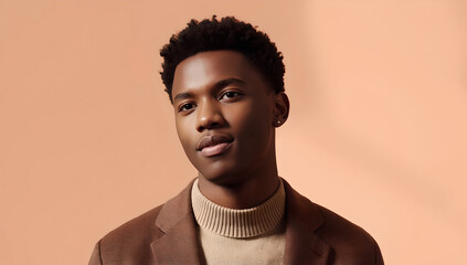 Fototapeta premium Young Man With Textured Jacket And Geometric Shirt In Studio Portrait