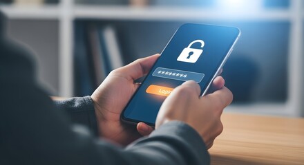 Person holding smartphone with unlocked padlock icon and password field, representing secure access and data privacy