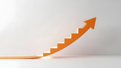 Orange arrow stairs ascending conceptual depiction of a business, concept of progress, growth or upward movement