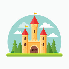Naklejka premium Château de conte de fées – illustration vectorielle colorée et enfantine