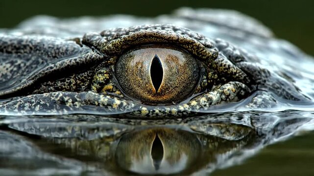 Close up of crocodile eye in water.