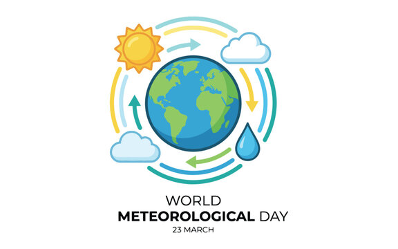 World Meteorological Day illustration with Earth and weather elements