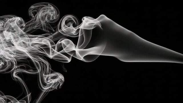Wispy smoke curling upwards on a black background  
