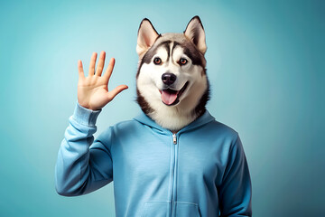 Dog Head on Human Body Funny Concept Photo.