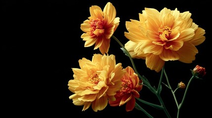Radiant Yellow Dahlias Bloom Against a Dark Backdrop A Floral Still Life.