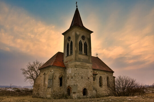 Beautiful old church of St. Linhart. Catholic temple village of Musov - Pasohlavky, Czech Republic.