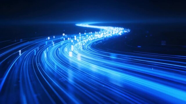 Sreaming data, binary data moving on a digital road. Digital Code road concept. 3D