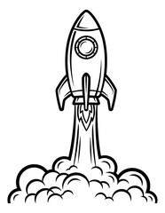 Obraz premium Line art illustration of a rocket depicting a launch for space exploration and business concepts