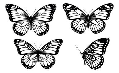 Obraz premium Stylized line art butterfly set featuring various monarch butterfly designs for nature and design projects