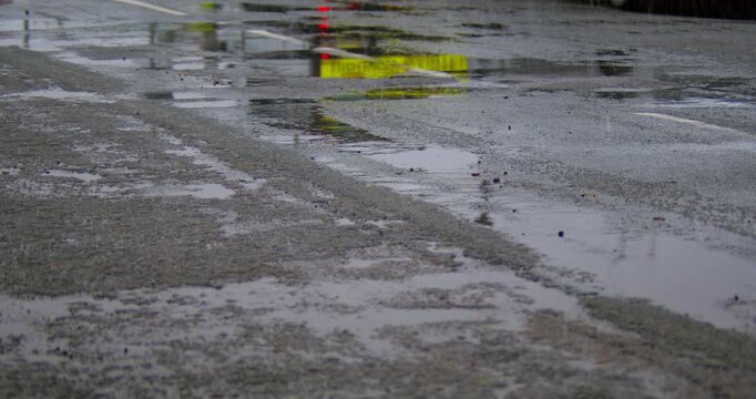Winter Rain and Snow on Wet City Street | 4k V ideo