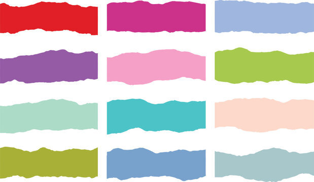 Set of colorful torn paper banners with ripped edges on transparent background