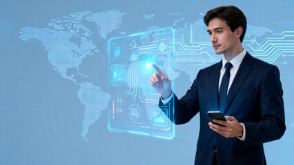 Businessman interacting with digital interface