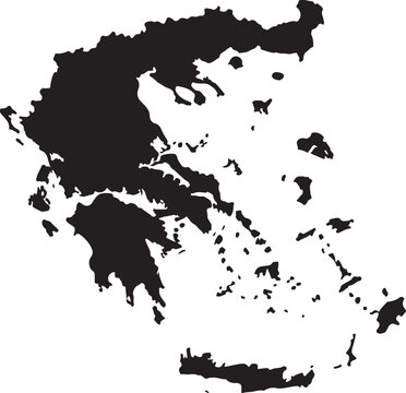 Black Silhouette Map of Greece and its Islands on White Background country Europe