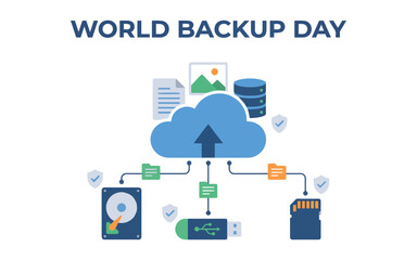 World Backup Day cloud storage concept with secure data transfer