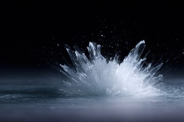 High-speed glass explosion detail frozen in mid air, dramatic motion, sharp shards, dark background, ultra realistic physics photography