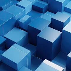 Abstract geometric cubes in shades of blue with shadows and perspective