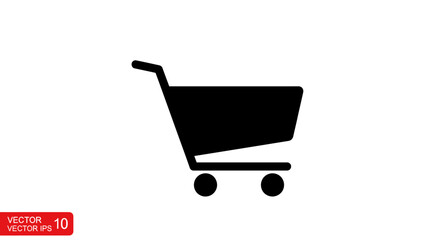 Black shopping cart icon on white. © Rifky